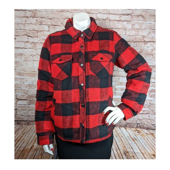Coffee Shop Brand Woman/Teenager Size M Buffalo Plaid Red Black Wool Jacket - Picture 1 of 8